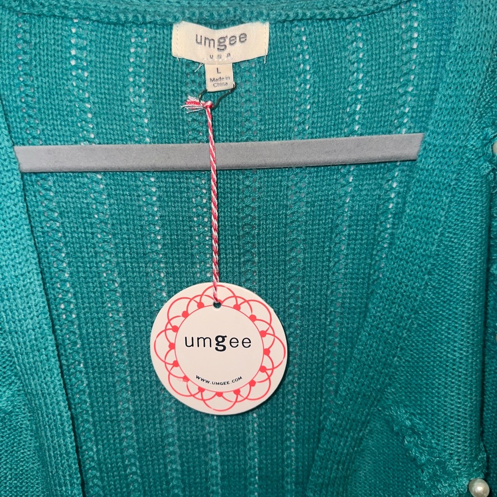 Umgee Teal Pearl-Embellished Open Front Cardigan - Picture 2 of 7